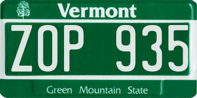 VT license plate ZOP935