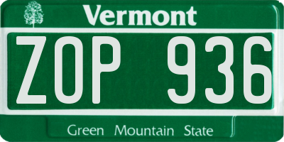 VT license plate ZOP936