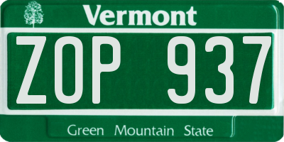 VT license plate ZOP937