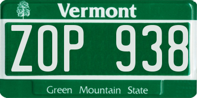 VT license plate ZOP938