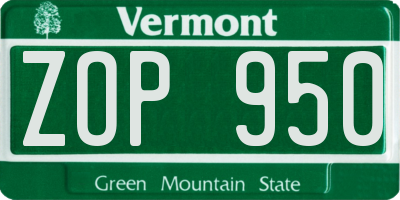 VT license plate ZOP950