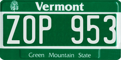 VT license plate ZOP953