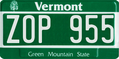 VT license plate ZOP955