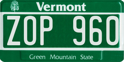 VT license plate ZOP960