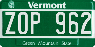 VT license plate ZOP962
