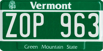 VT license plate ZOP963