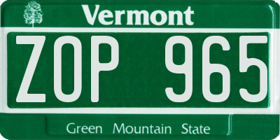 VT license plate ZOP965