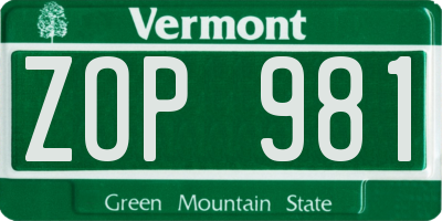 VT license plate ZOP981