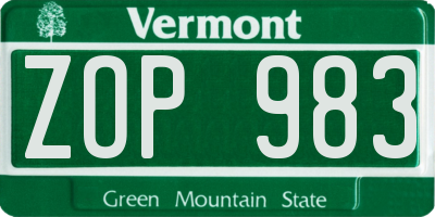 VT license plate ZOP983