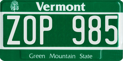 VT license plate ZOP985