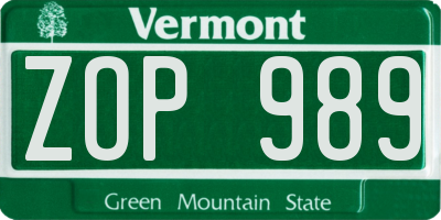 VT license plate ZOP989