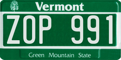 VT license plate ZOP991