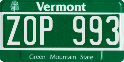 VT license plate ZOP993