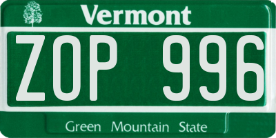 VT license plate ZOP996