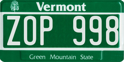 VT license plate ZOP998