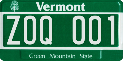 VT license plate ZOQ001