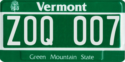 VT license plate ZOQ007