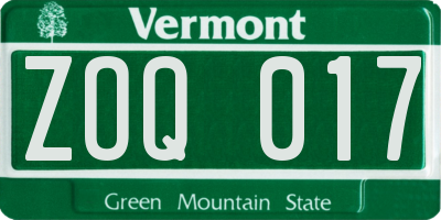 VT license plate ZOQ017