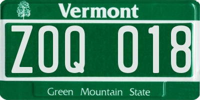 VT license plate ZOQ018