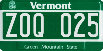 VT license plate ZOQ025