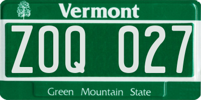 VT license plate ZOQ027
