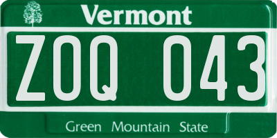 VT license plate ZOQ043