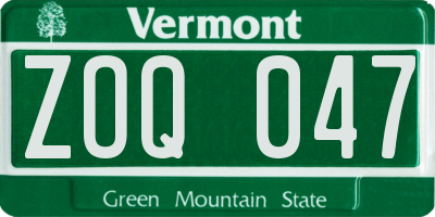 VT license plate ZOQ047