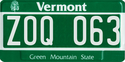 VT license plate ZOQ063