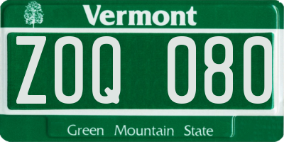 VT license plate ZOQ080