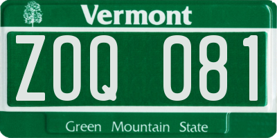 VT license plate ZOQ081