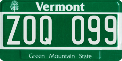 VT license plate ZOQ099