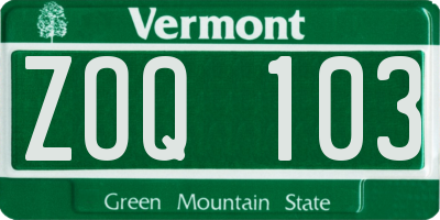 VT license plate ZOQ103