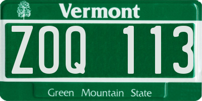 VT license plate ZOQ113
