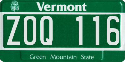VT license plate ZOQ116