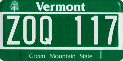 VT license plate ZOQ117