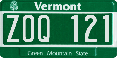 VT license plate ZOQ121