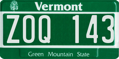 VT license plate ZOQ143