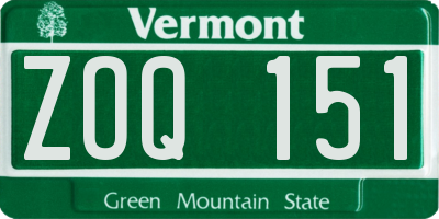 VT license plate ZOQ151
