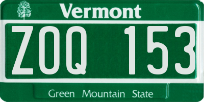 VT license plate ZOQ153