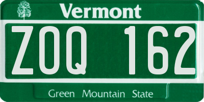 VT license plate ZOQ162