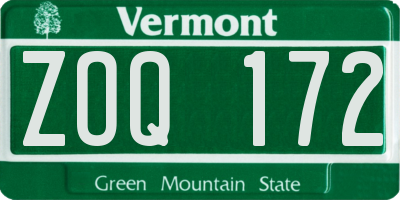 VT license plate ZOQ172