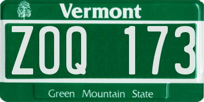 VT license plate ZOQ173