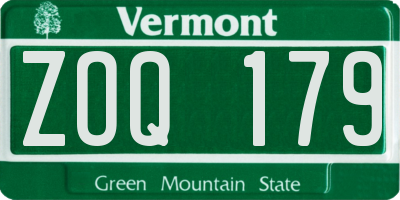 VT license plate ZOQ179