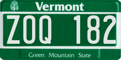 VT license plate ZOQ182