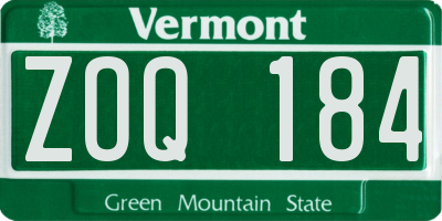 VT license plate ZOQ184