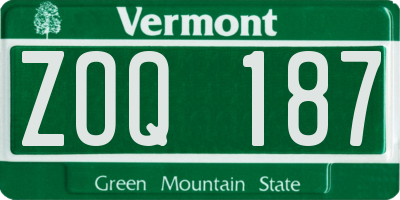 VT license plate ZOQ187