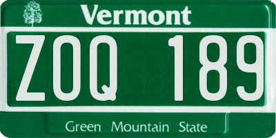 VT license plate ZOQ189