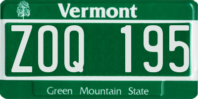 VT license plate ZOQ195