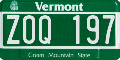 VT license plate ZOQ197
