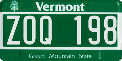 VT license plate ZOQ198